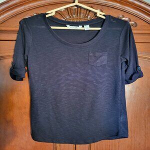 Cute black top, rolled button sleeve